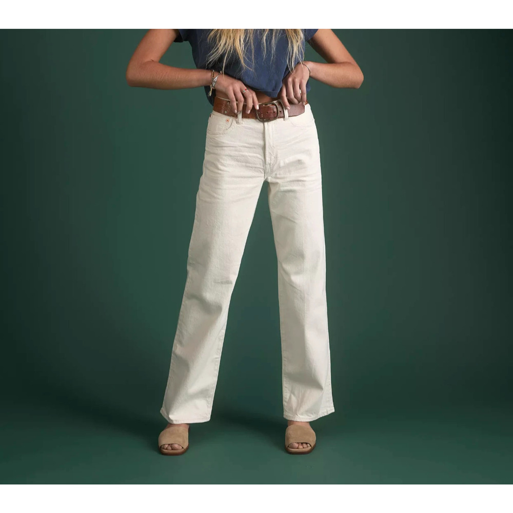 AE77 White Selvedge Stovepipe Jeans Women’s 14‎ | High Rise Organic Cotton